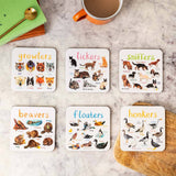 Sarah Edmonds Set of 6 Wild Pun Coasters – illustrated design