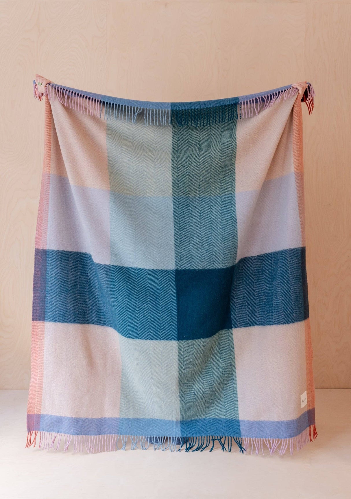 Apricot Frame Check Recycled Wool Blanket