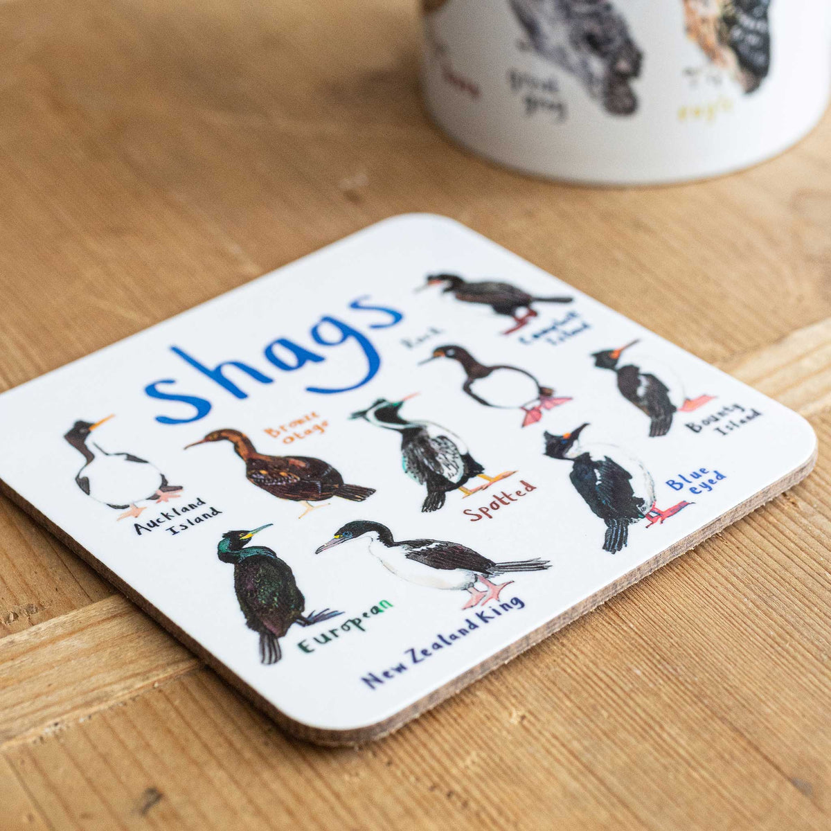 Sarah Edmonds Shags Bird Coaster – illustrated design