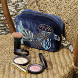 Navy velvet cosmetic bag with beaded jellyfish by Cream Cornwall – product image 2