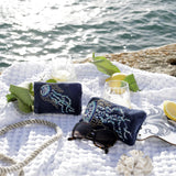Navy velvet glasses case with beaded jellyfish by Cream Cornwall – product image 2