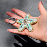 Aqua glass-beaded starfish keyring by Cream Cornwall – product image 3