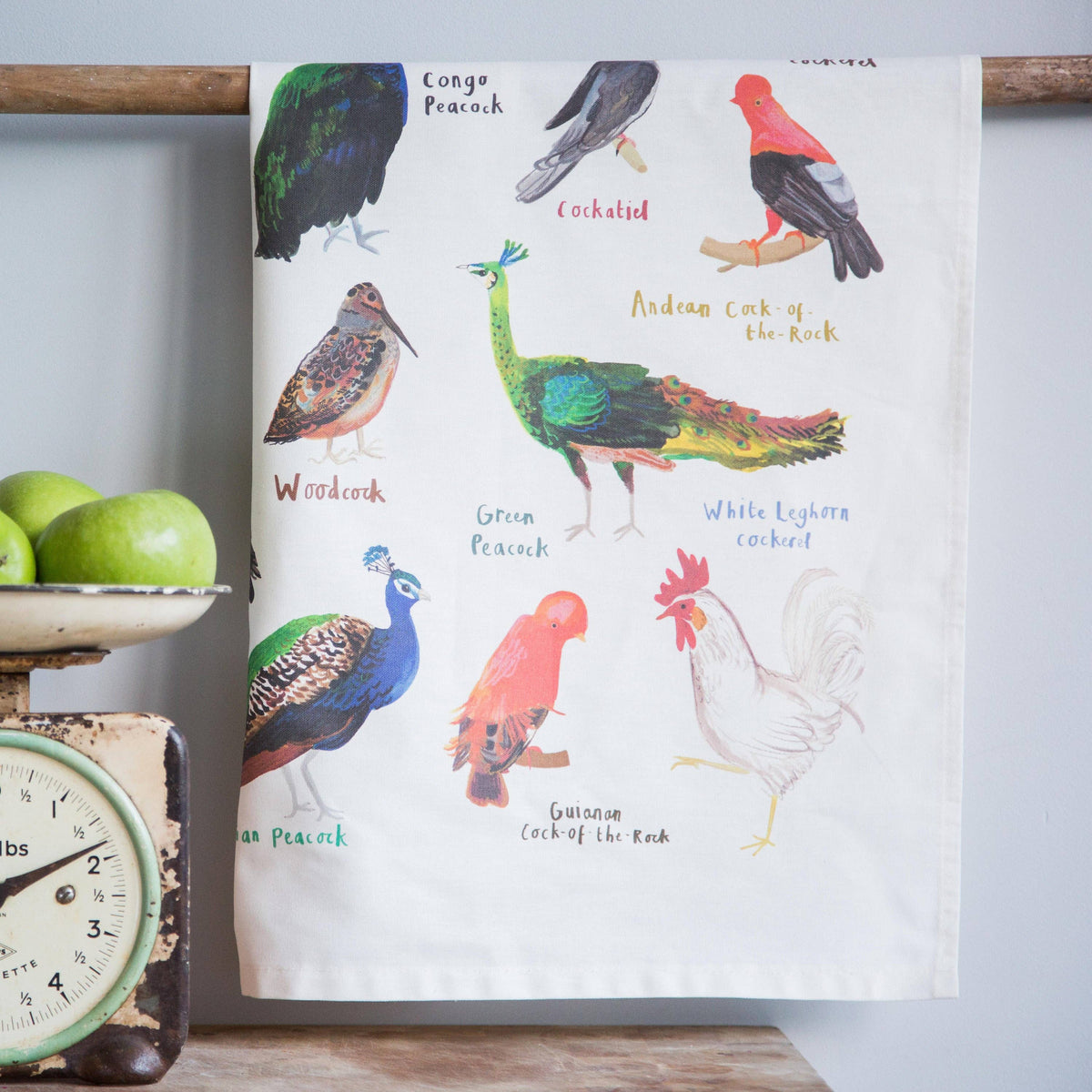 Sarah Edmonds Cocks Bird Cotton Tea Towel – illustrated design