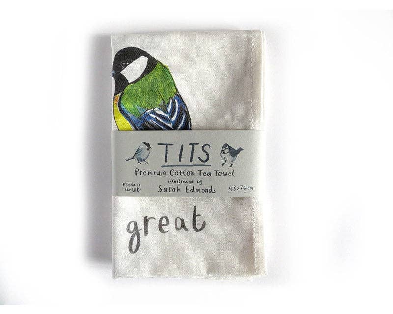 Sarah Edmonds Tits Bird Cotton Tea Towel – illustrated design