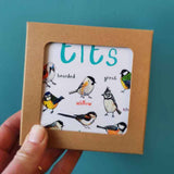 Sarah Edmonds Set of 6 Bird Pun Coasters – illustrated design