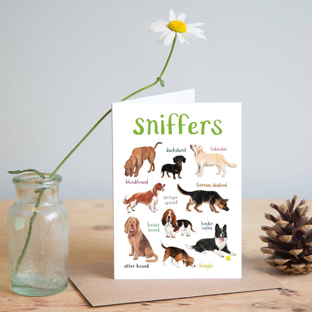 Sarah Edmonds Sniffers Dog Greeting Card – illustrated design