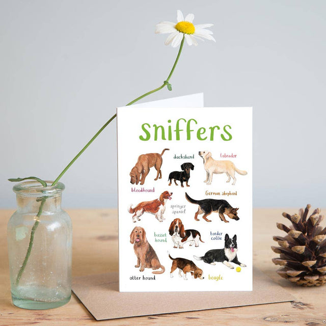 Sarah Edmonds Sniffers Dog Greeting Card – illustrated design
