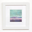 The Isle of Arran Giclee Prints: No / Mini-print showcases a pastel landscape with pinkish mountains, calm water, and a cloudy sky, available as limited edition prints in a white mat and frame.