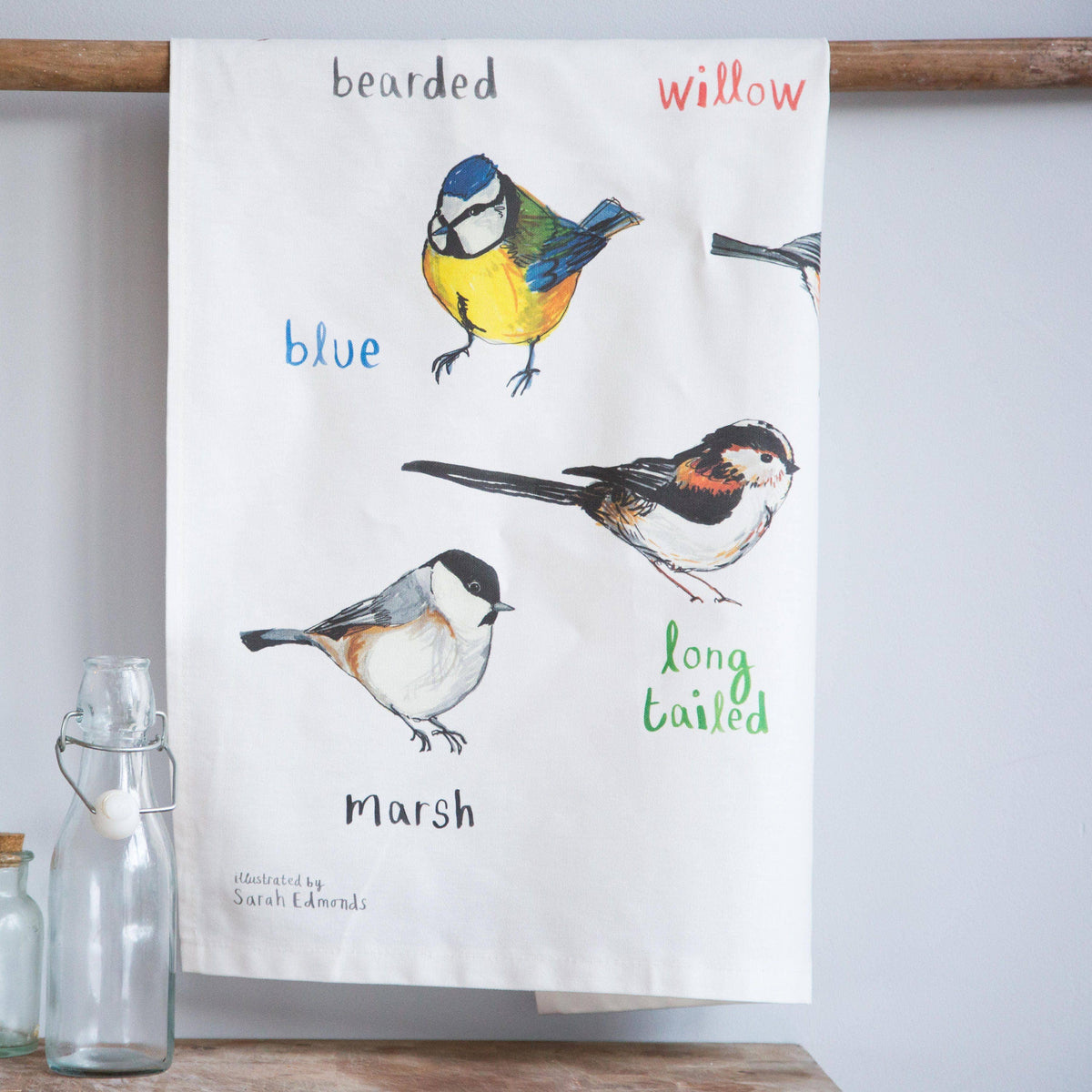 Sarah Edmonds Tits Bird Cotton Tea Towel – illustrated design