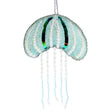 Beaded Aqua Jellyfish Hanging Decoration crafted from light blue beads, pearls, and iridescent sequins with hanging beaded tentacles for coastal decor.