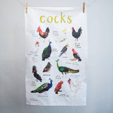 Sarah Edmonds Cocks Bird Cotton Tea Towel – illustrated design