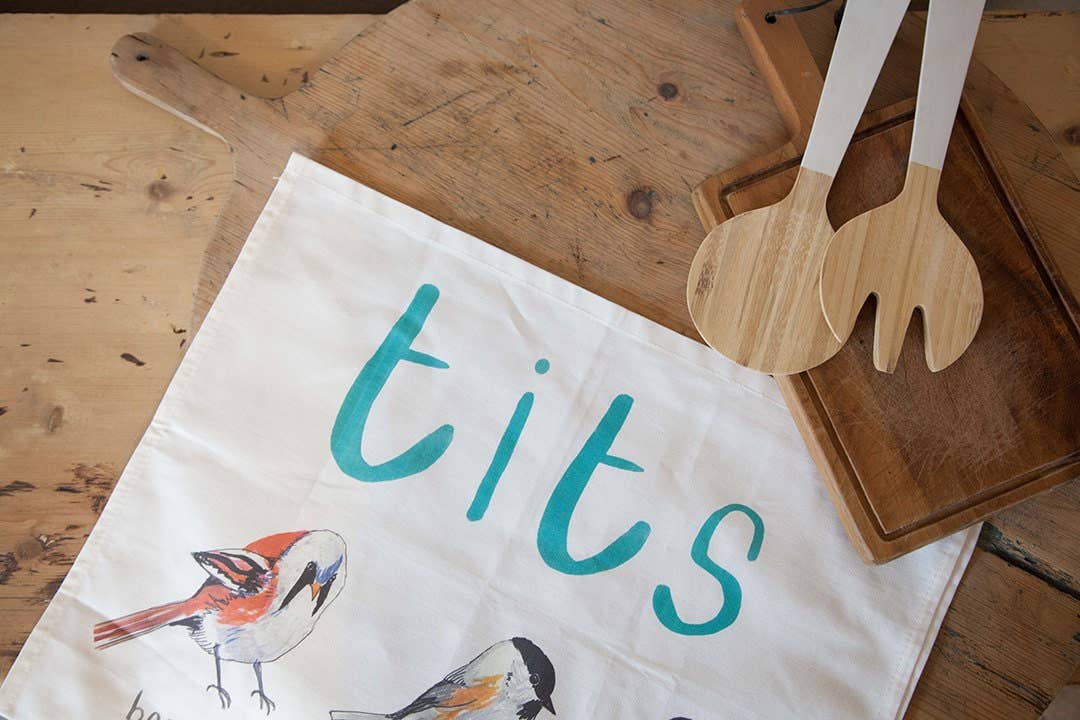 Sarah Edmonds Tits Bird Cotton Tea Towel – illustrated design