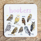 Sarah Edmonds Hooters Bird Coaster – illustrated design