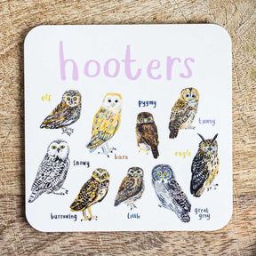 Sarah Edmonds Hooters Bird Coaster – illustrated design