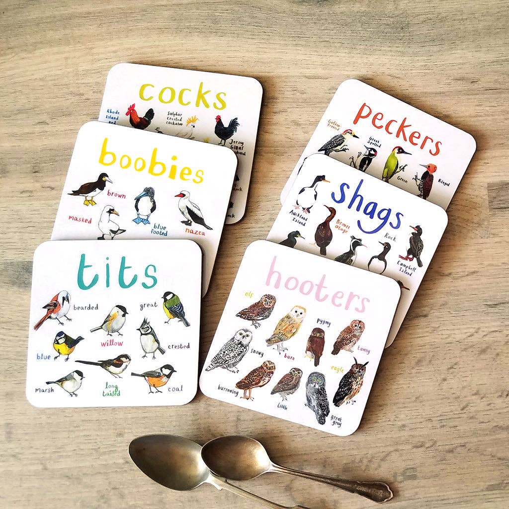 Sarah Edmonds Tits Bird Coaster – illustrated design