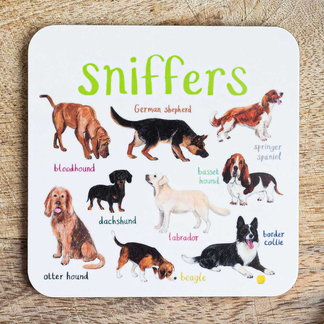 Sarah Edmonds Sniffers Dog Coaster – illustrated design