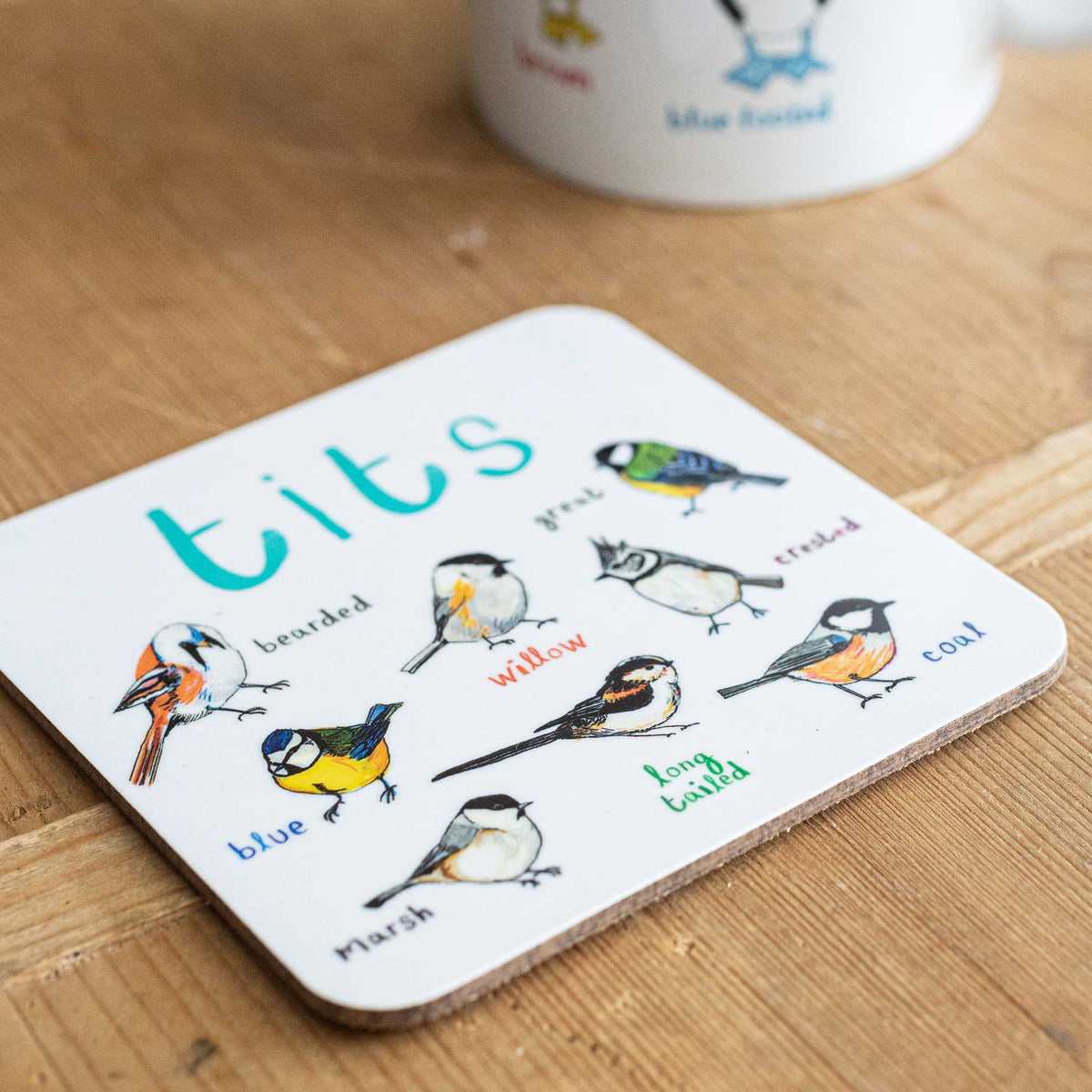 Sarah Edmonds Tits Bird Coaster – illustrated design