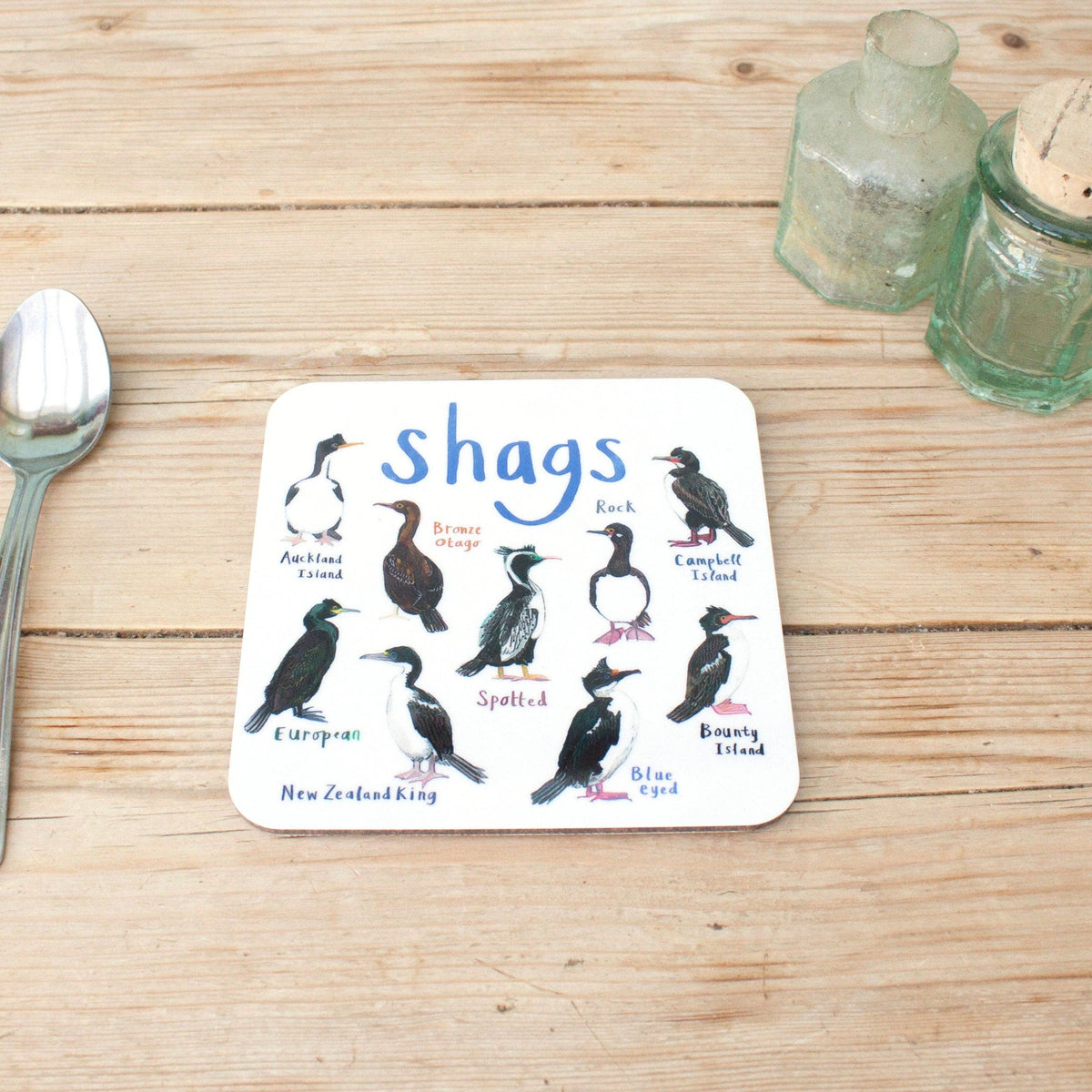 Sarah Edmonds Shags Bird Coaster – illustrated design