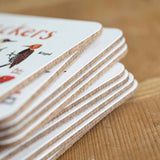 Sarah Edmonds Set of 6 Bird Pun Coasters – illustrated design