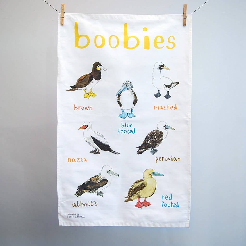 Sarah Edmonds Boobies Bird Cotton Tea Towel – illustrated design