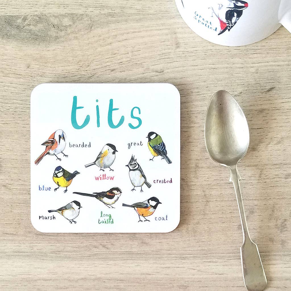 Sarah Edmonds Tits Bird Coaster – illustrated design