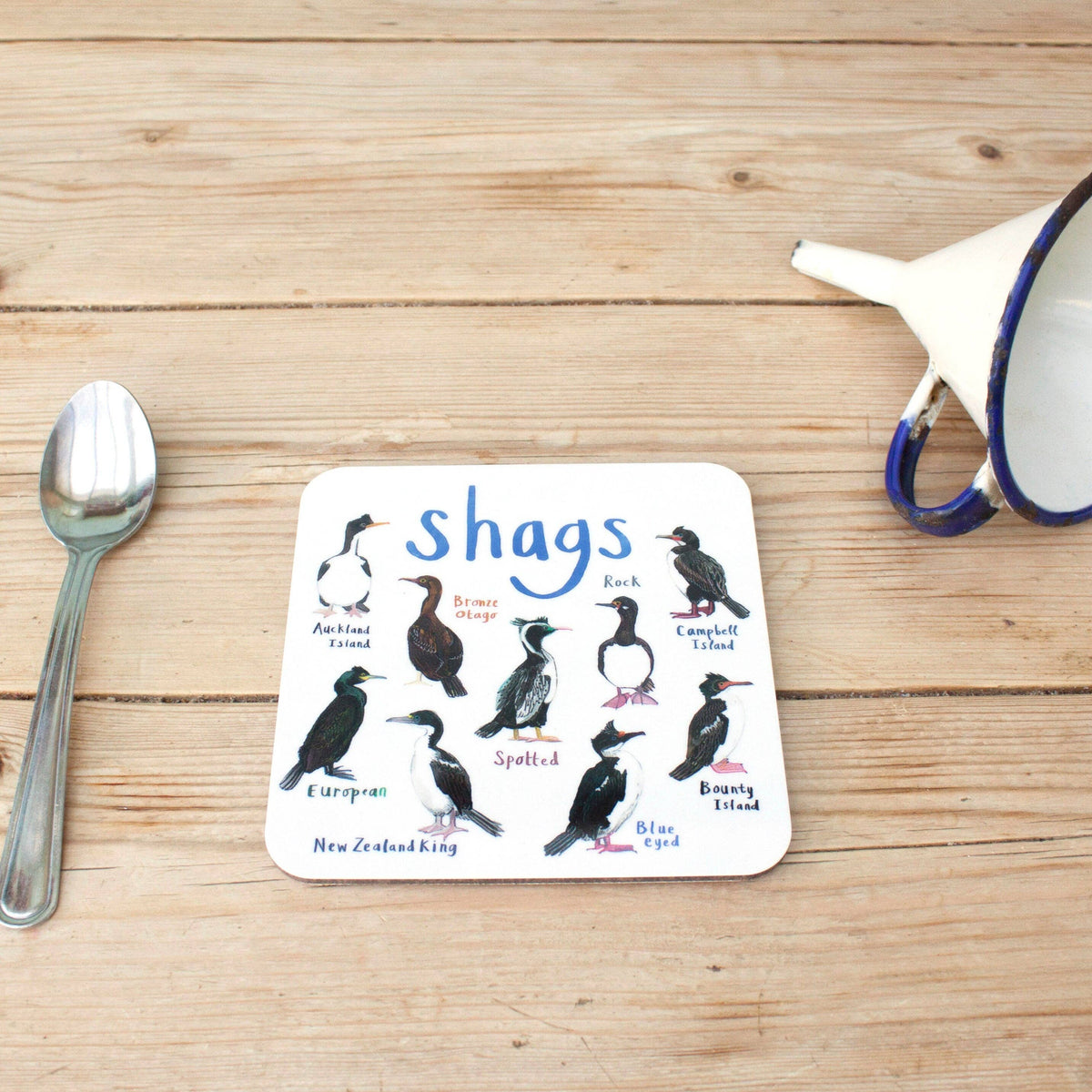 Sarah Edmonds Shags Bird Coaster – illustrated design