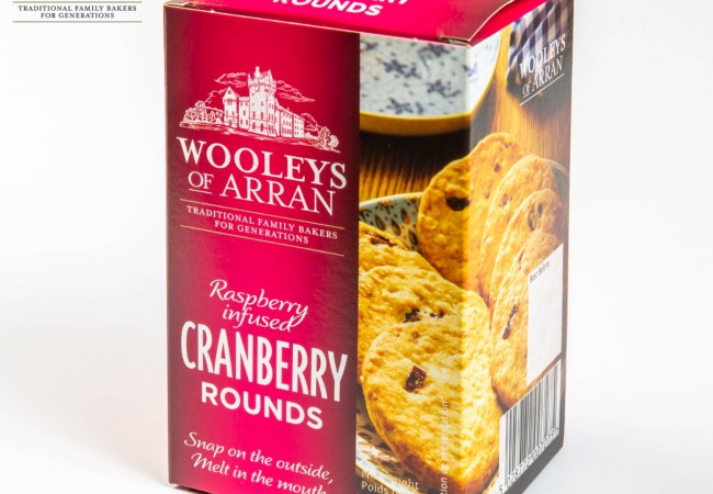 12 Boxes of Wooleys of Arran Raspberry Infused Cranberry Rounds